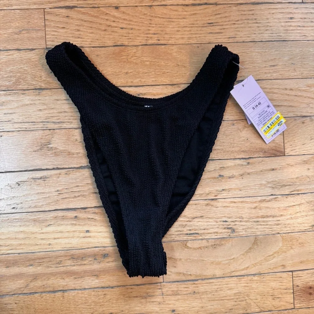 Wild Fable Black Pucker Textured Ultra High Leg Cheeky‎ Bikini Bottom Small NWT